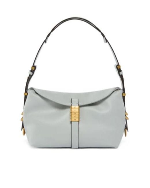 Pinko Gray Saddle Bag Baguette Small Leather Shoulder Bag