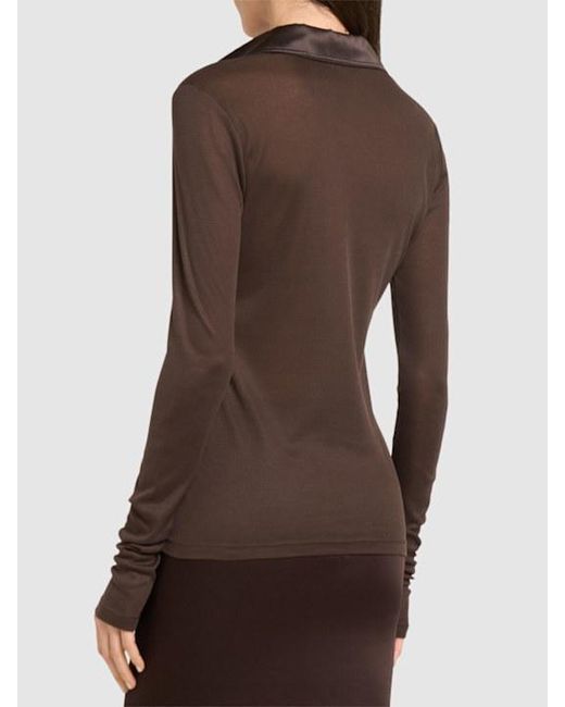 Tom Ford Brown Silk Jersey Long Sleeve Polo