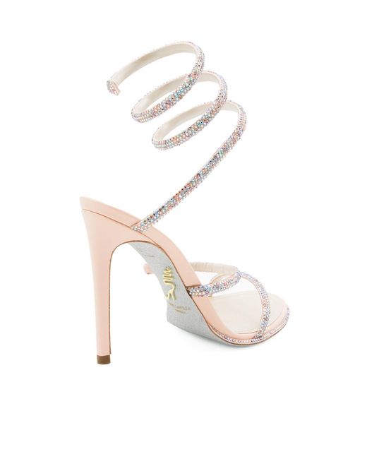 Rene Caovilla White Crystal Spiral Heeled Sandals