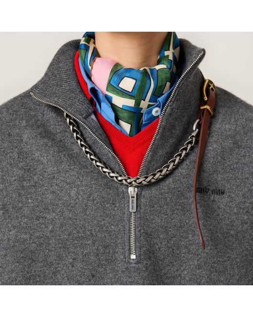 Miu Miu Gray Half-Zipped Jumper