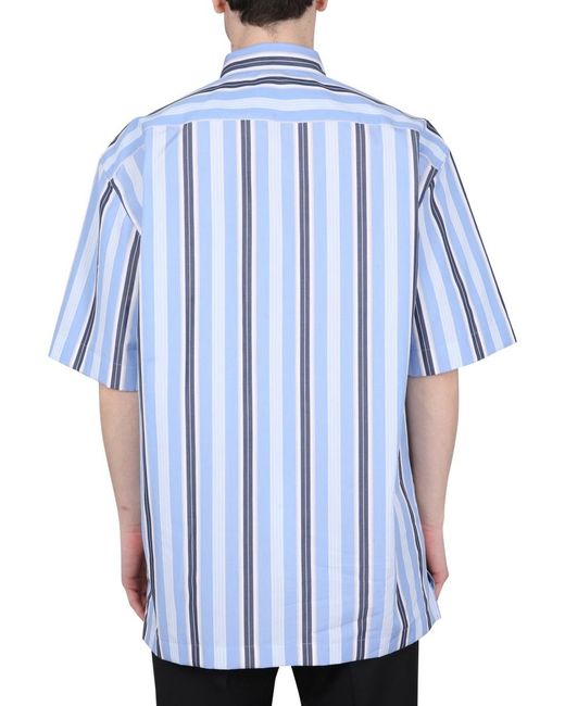 Dries Van Noten Blue Short-Sleeved Striped Shirt for men