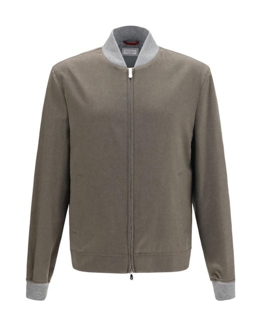 Brunello Cucinelli Gray Long-Sleeved Casual Jacket for men