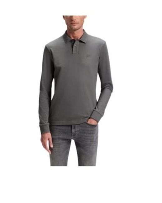 Boss Gray Slim-Fit Long-Sleeve Polo Shirt for men