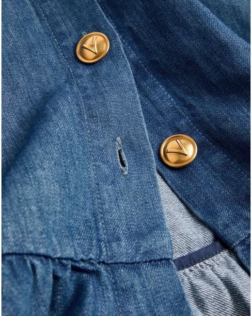 Valentino Blue Button Detailed Flared Hem Denim Skirt