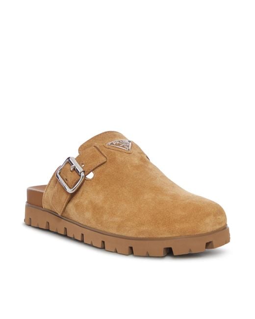 Prada Brown Logo Plaque Slip-On Mules for men