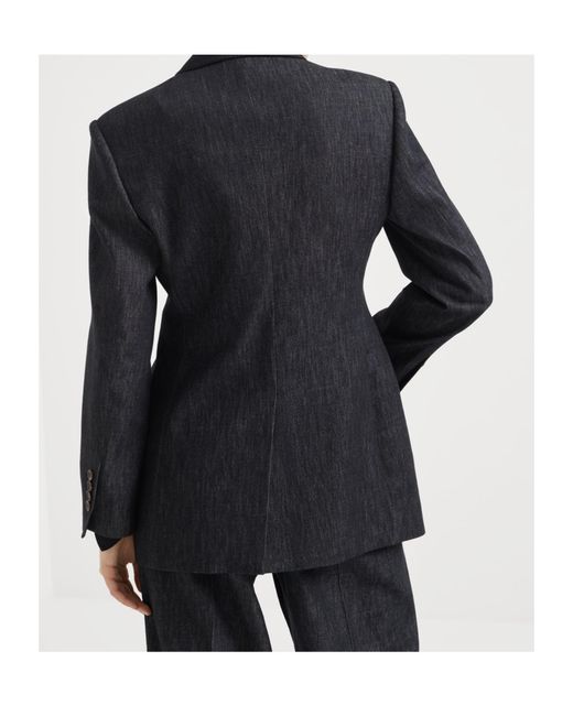 Brunello Cucinelli Black Double-Breasted Denim Blazer