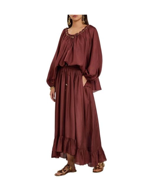 Zimmermann Red Silk Long-Sleeved Shirt