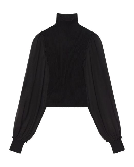 FRAME Black Sheer-Sleeve Blouse