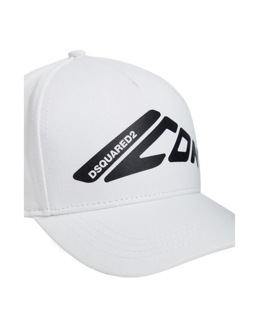 DSquared² White Icon Logo Printed Baseball Cap for men