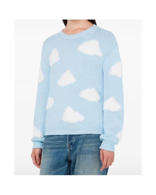 Moschino Blue Crew-Neck Cloud-Motif Sweater