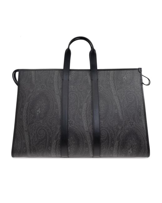 Etro Black Large Paisley-Print Strapped Travel Bag for men