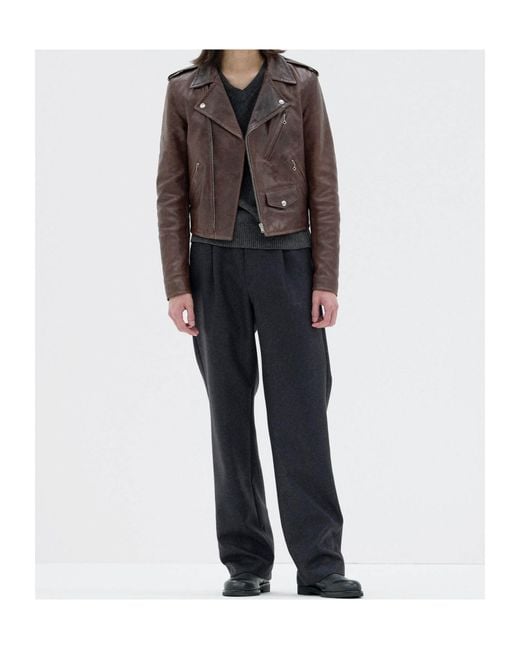 Auralee Brown Zip-Detail Biker Jacket for men