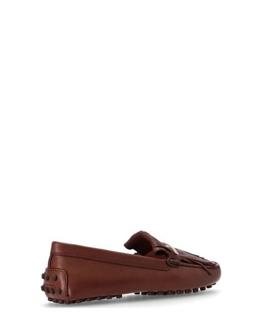 Tod's Brown Fringe-Detail Leather Loafers