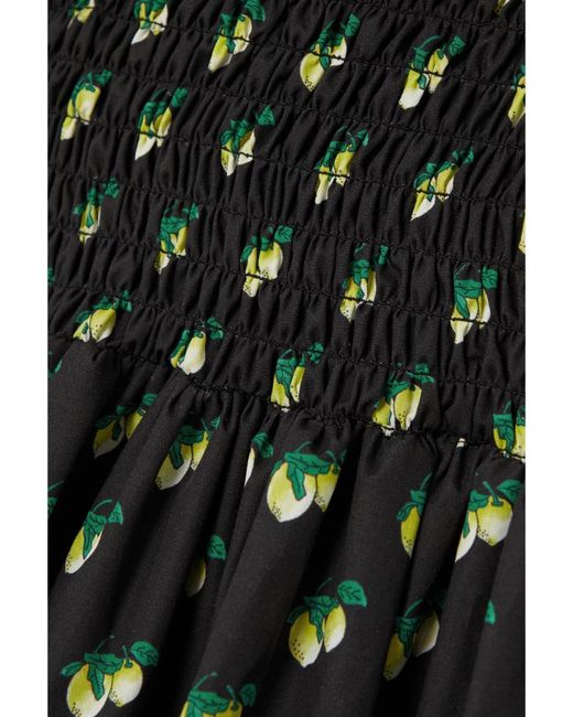 LaDoubleJ Black Sunkissed Convertible Shirred Printed Cotton-Poplin Maxi Dress