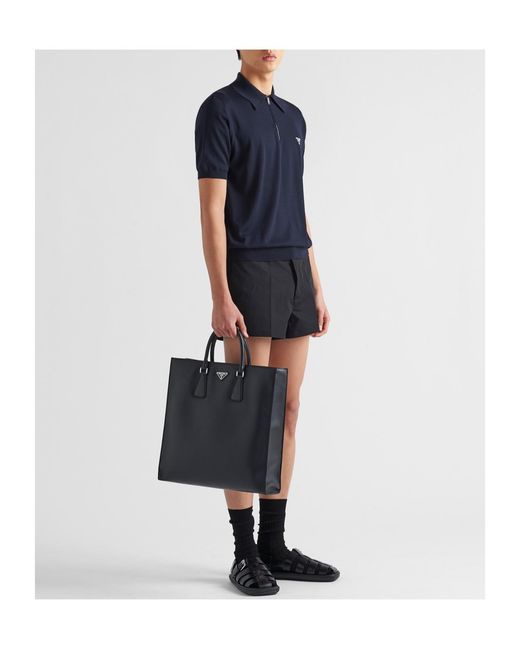 Prada Blue Knitted Polo Shirt for men