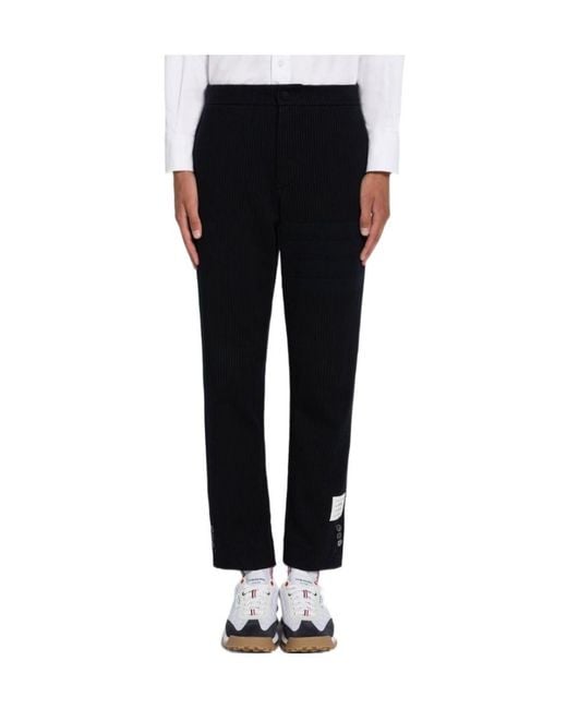 Thom Browne Black Cropped Pinstripe Trousers for men