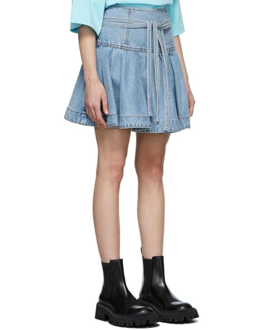 we11done Blue Logo Plaque Denim Mini Skirt