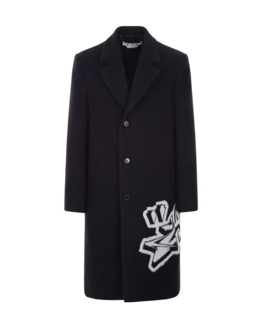 Off-White c/o Virgil Abloh Blue Graphic Printed Single-Breasted Coat for men