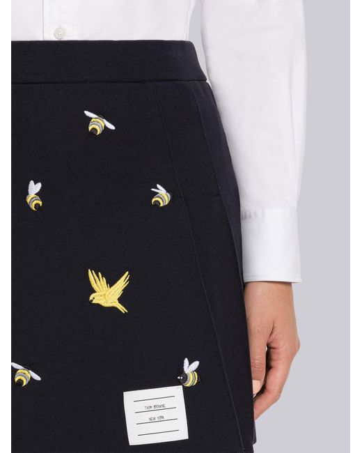 Thom Browne Black Embroidered A-Line Mini Skirt