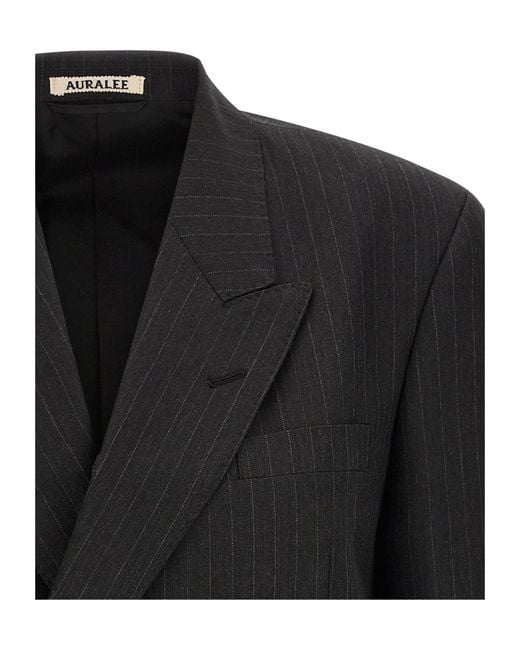 Auralee Black Wool Double-Breasted Suit Jacket