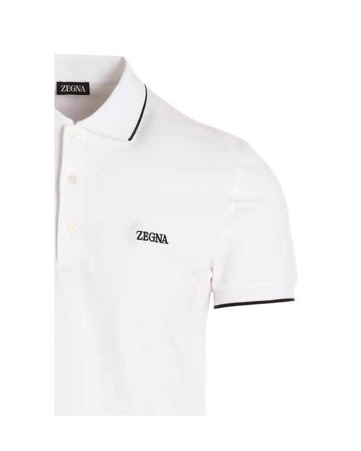 Zegna White Logo-Embroidered Short-Sleeved Polo Shirt for men