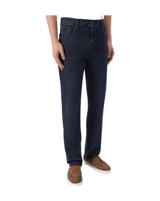 7 For All Mankind Blue Straight-Leg Jeans for men