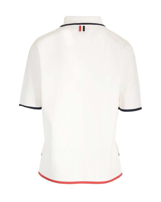 Thom Browne White Rib-Stitch Short-Sleeved Polo Shirt