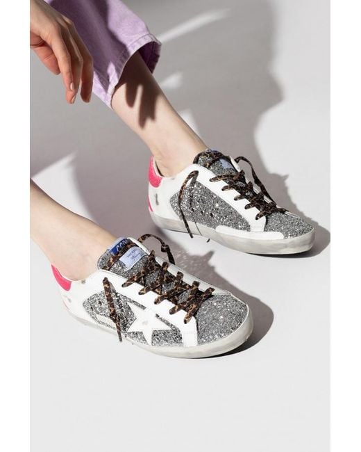 Golden Goose Deluxe Brand White Superstar Glitter Lace-Up Sneakers