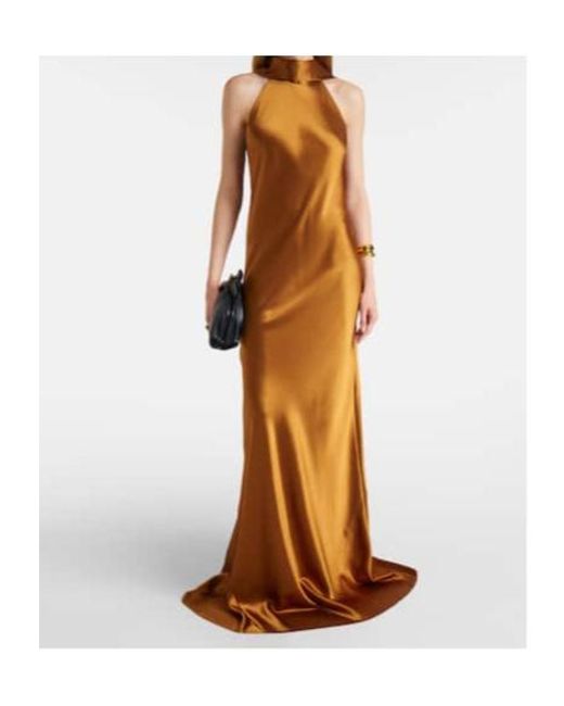 Galvan Brown Sienna Halterneck Satin Gown