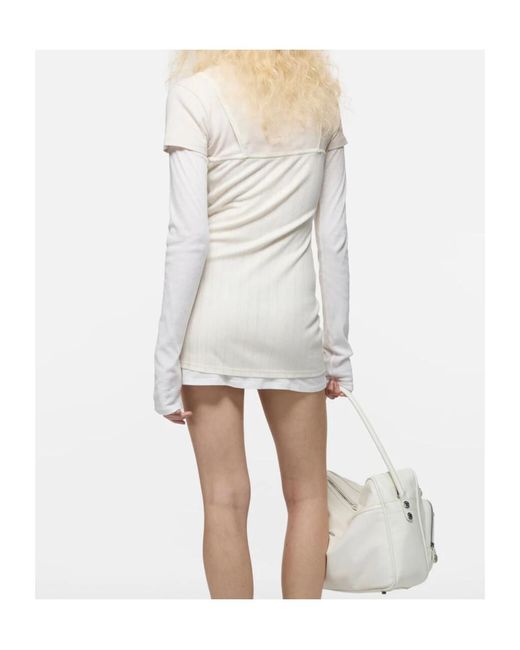 Acne White Layered-Effect Bow-Detail Mini Dress