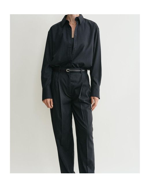 Totême  Black Totême Pleat Detailed Pinstriped Trousers