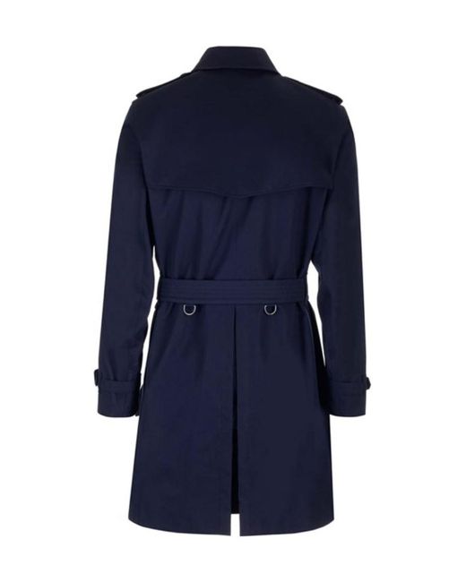 Burberry Blue Kensington Double-Breasted Belted Trench Coat for men