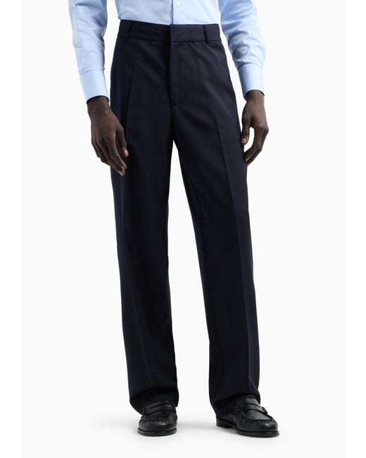 Emporio Armani Blue Tapered-Leg Tailored Trousers for men
