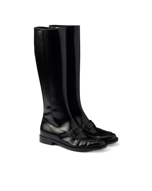 Prada Black Loafer-Style Knee-High Boots