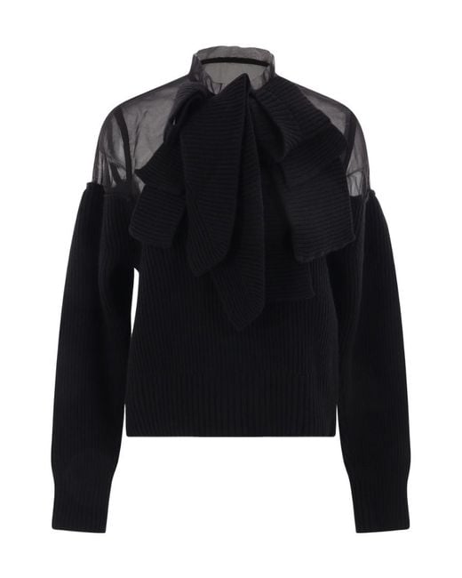 Sacai Black Chiffon Insert Knitted Pullover