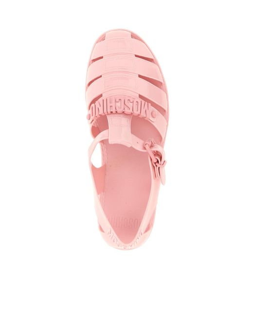 Moschino Pink Logo Lettering Jelly Sandals