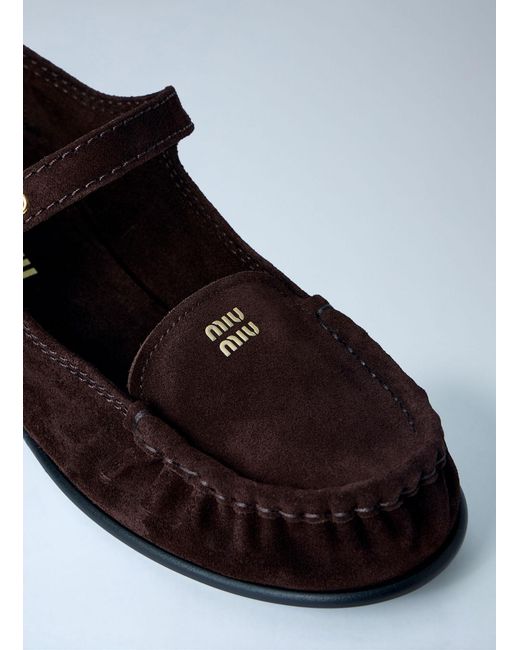 Miu Miu Black Suede Mary Jane Loafers