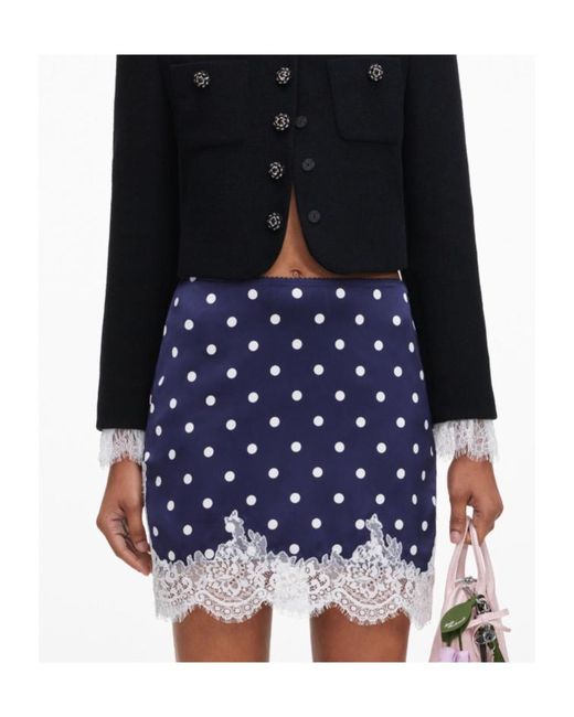 Self-Portrait Blue Polka Dot Satin Mini Skirt