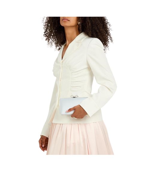 Self-Portrait White Crystal Bow-Embellished Satin Clutch