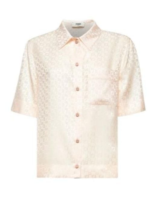 Fendi White Ff Jacquard Short Sleeved Satin Shirt