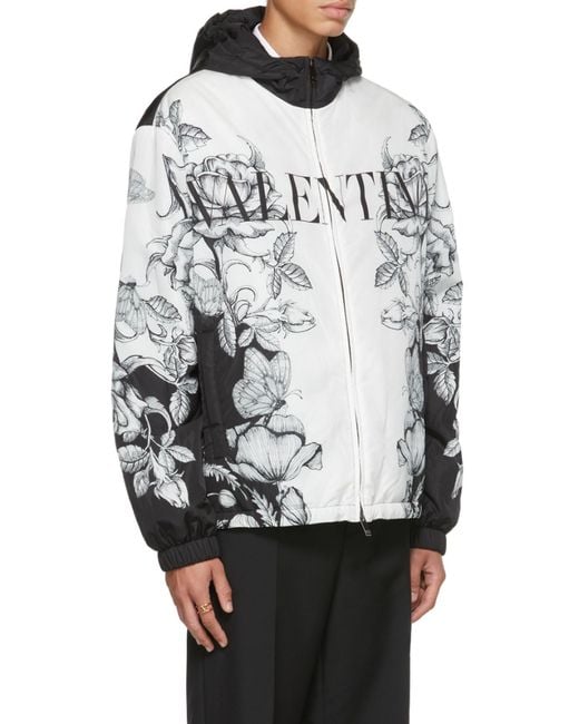 Valentino Gray Dark Blooming Printed Windbreaker for men