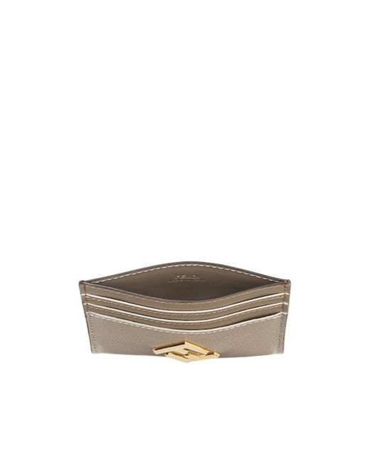 Fendi Natural Ff Diamonds Logo Plaque Cardholder