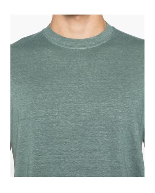 Fedeli Green Flex Linen Crew Neck T-Shirt for men