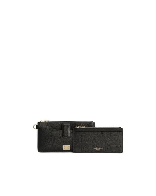 Dolce & Gabbana Black Dauphine Logo Plaque Card Holder