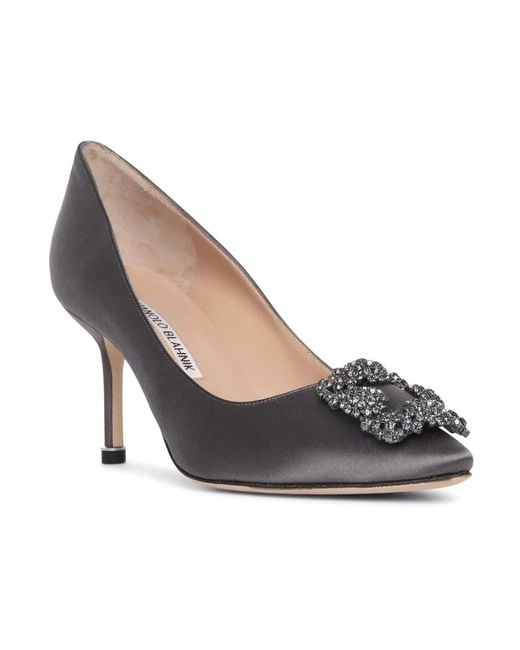 Manolo Blahnik Gray Hangisi 70 Gem Clasp High Heels