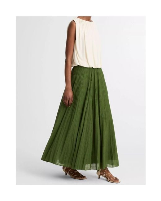 Vince Green Crinkled Plisse Cotton-Blend Maxi Skirt