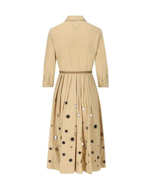 Prada Natural Long-Sleeved Belted Dress