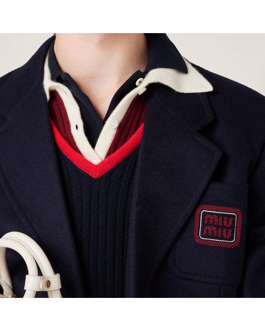 Miu Miu Blue Single-Breasted Velour Jacket