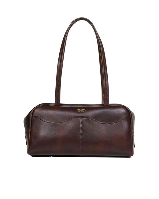 Prada Brown Box Large Antiqued Leather Top-Handle Bag