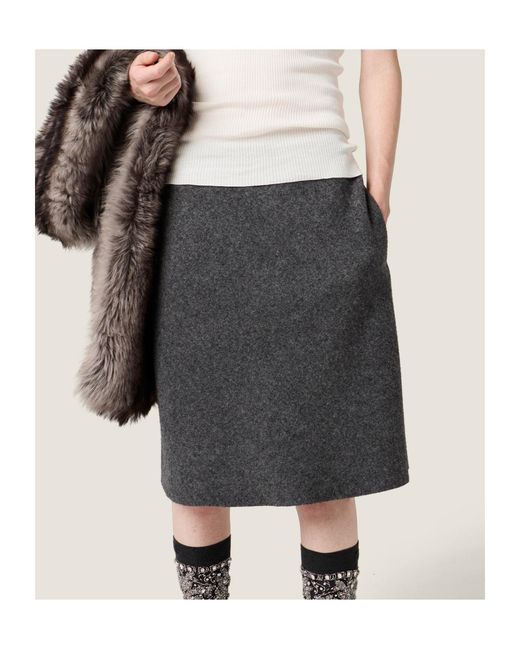 Miu Miu Gray Zip-Up Midi Skirt
